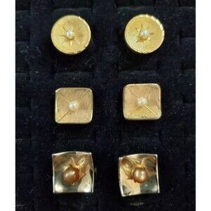 MEN’S Vintage Speidel Gold-Tone & Pearl Formal Cuff Links Cufflinks Lot of 3